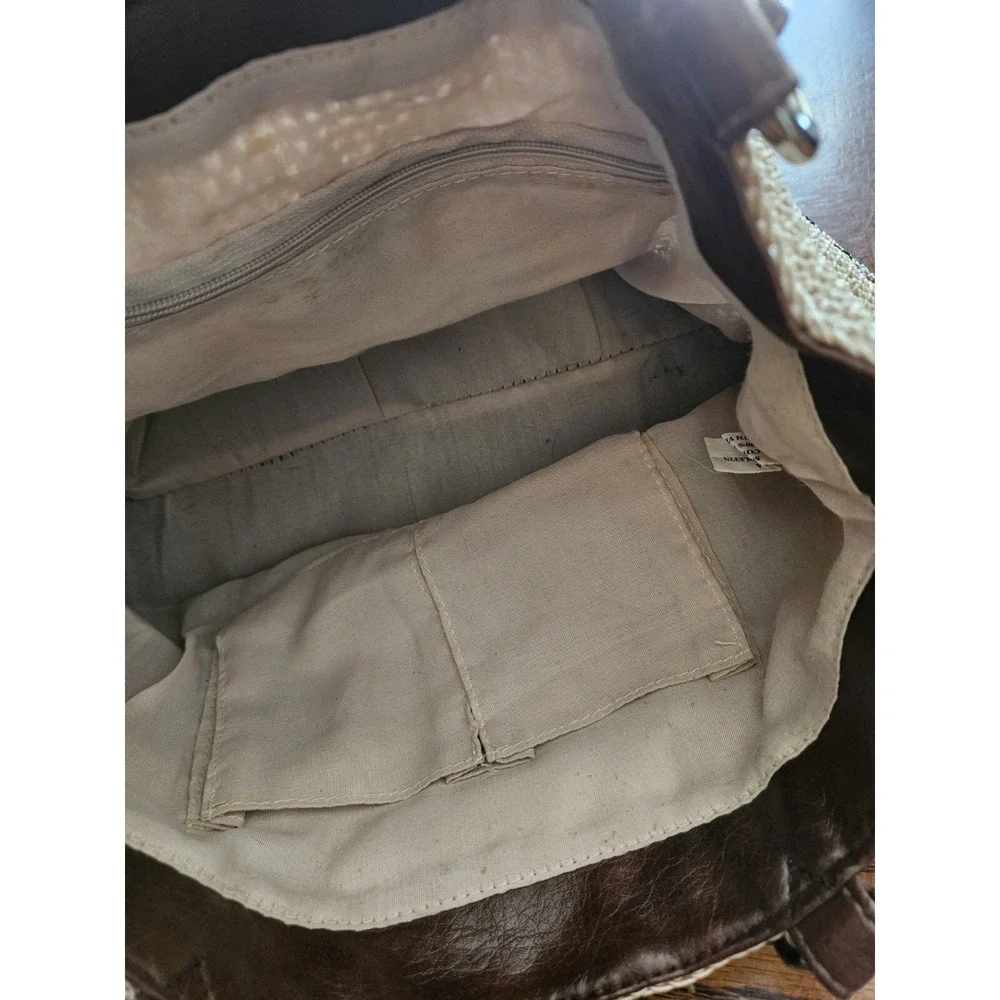 Hobo Style Vintage Tan‎ Purse With Color Stripes Snap Closure Shoulder Bag